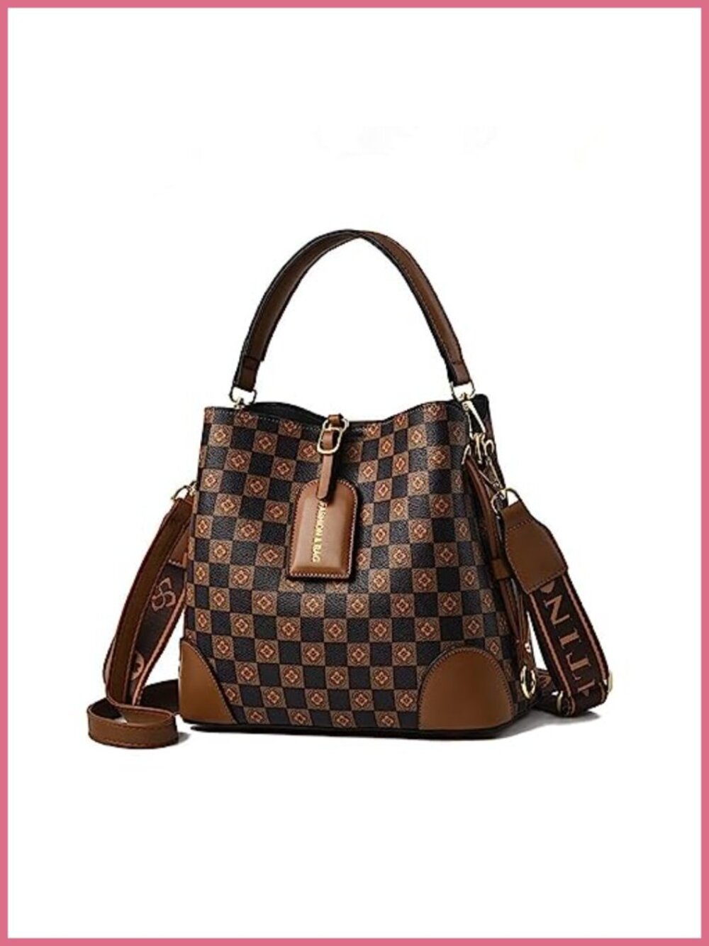 PU Leather Plaid Bucket Bag Satchel Purse Tote Crossbody Shoulder Handbag